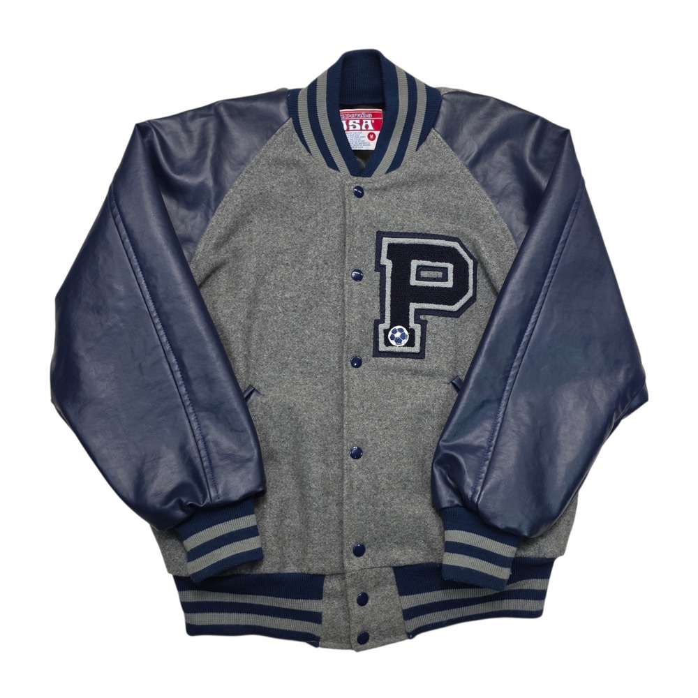 Awards USA Varsity Jacket Mens Medium Grey Navy Blue Wool Soccer Letterman P